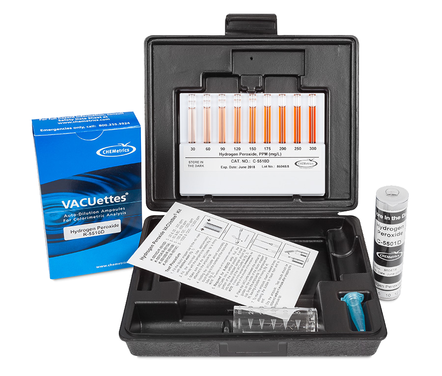 K-5510D Hydrogen Peroxide VACUettes® Visual Test Kit Contents and Packaging