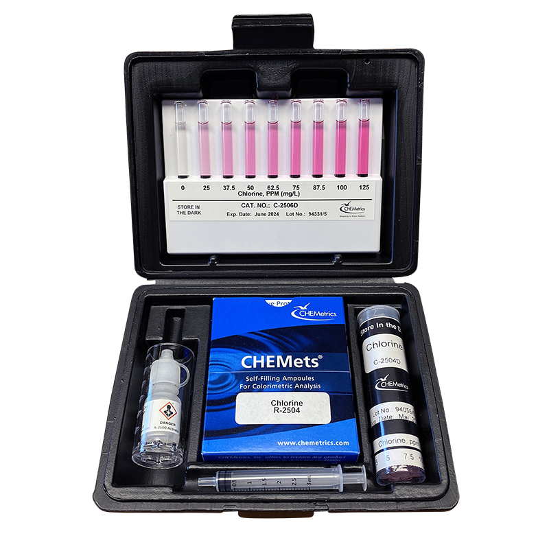 K-2504 Chlorine Free and Total CHEMets Visual Test Kit Packaging and Contents