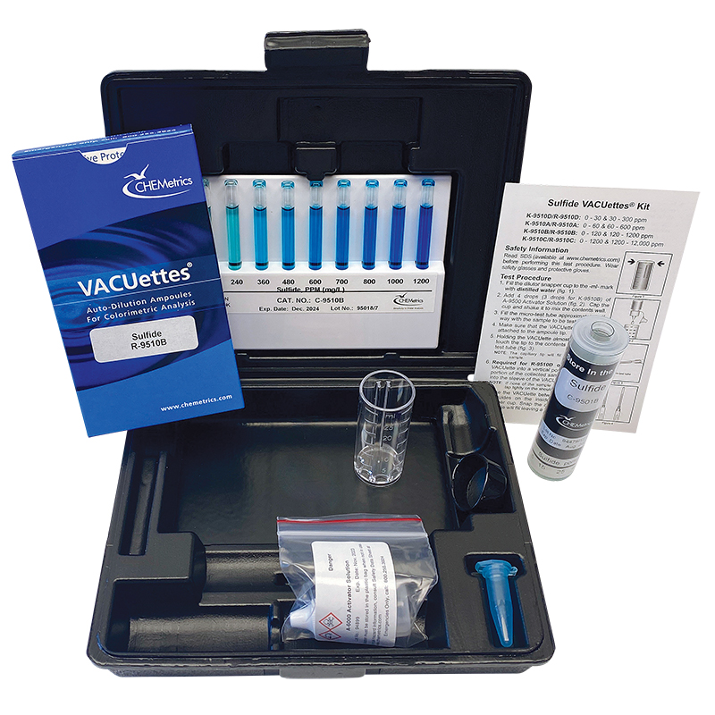 CHEMetrics K-9510B Sulfide Visual VACUettes Test Kit Packaging and Contents