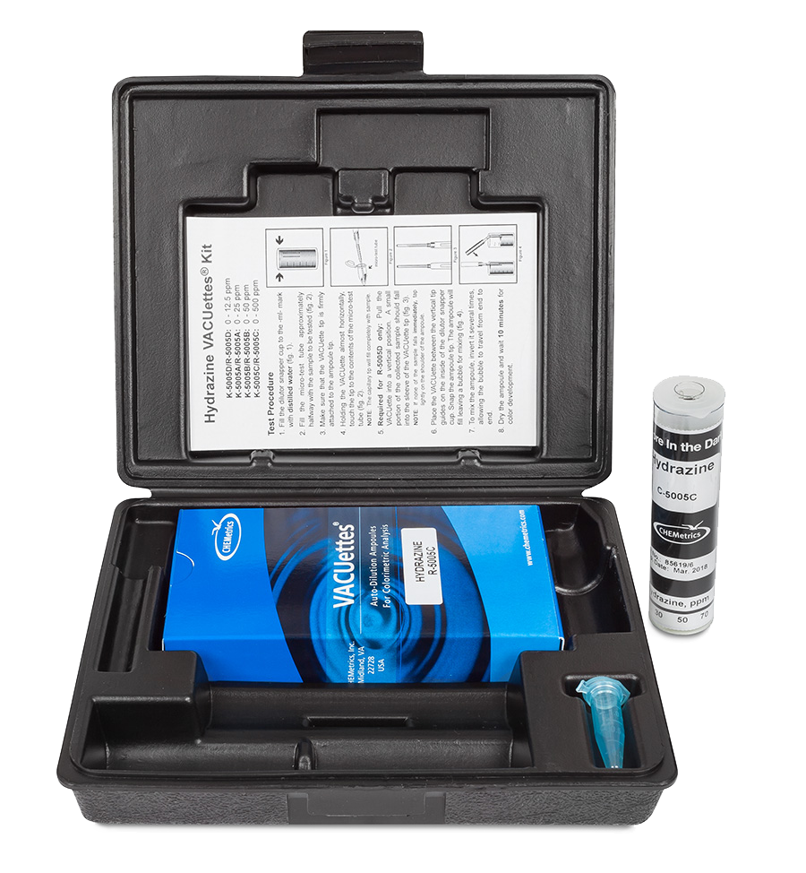 K-5005C Hydrazine VACUettes® Visual Test Kit Contents and Packaging